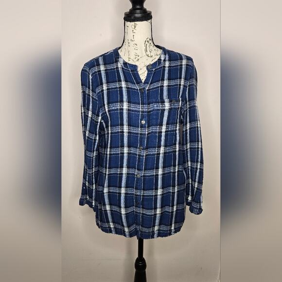 Calvin Klein Jeans Womens Blue Plaid Button Front Shirt Size L - Picture 1 of 9